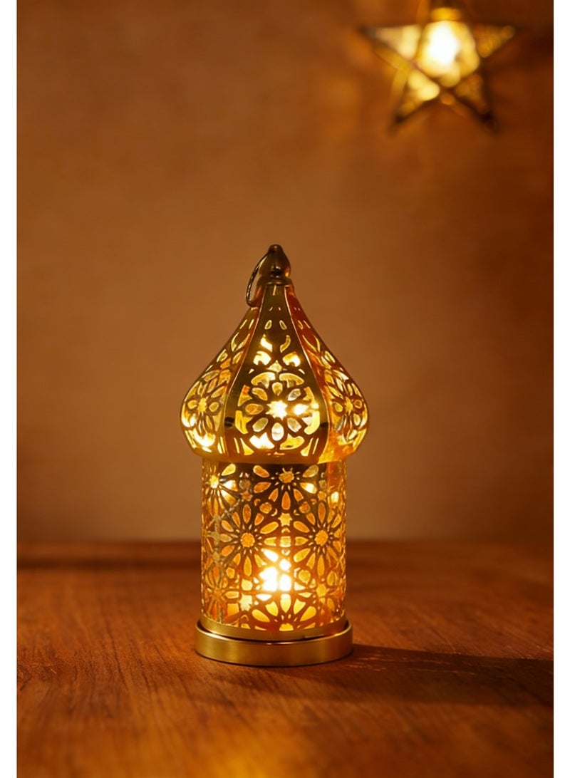 Moroccan Lanterns, Geometric Cutout Decorative LED Lights, Gold Metal Hanging Lanterns for Indoor Outdoor Home Decor, Table Centerpieces, Ramadan, Eid, Wedding Decorations, YB22-S - Image 1